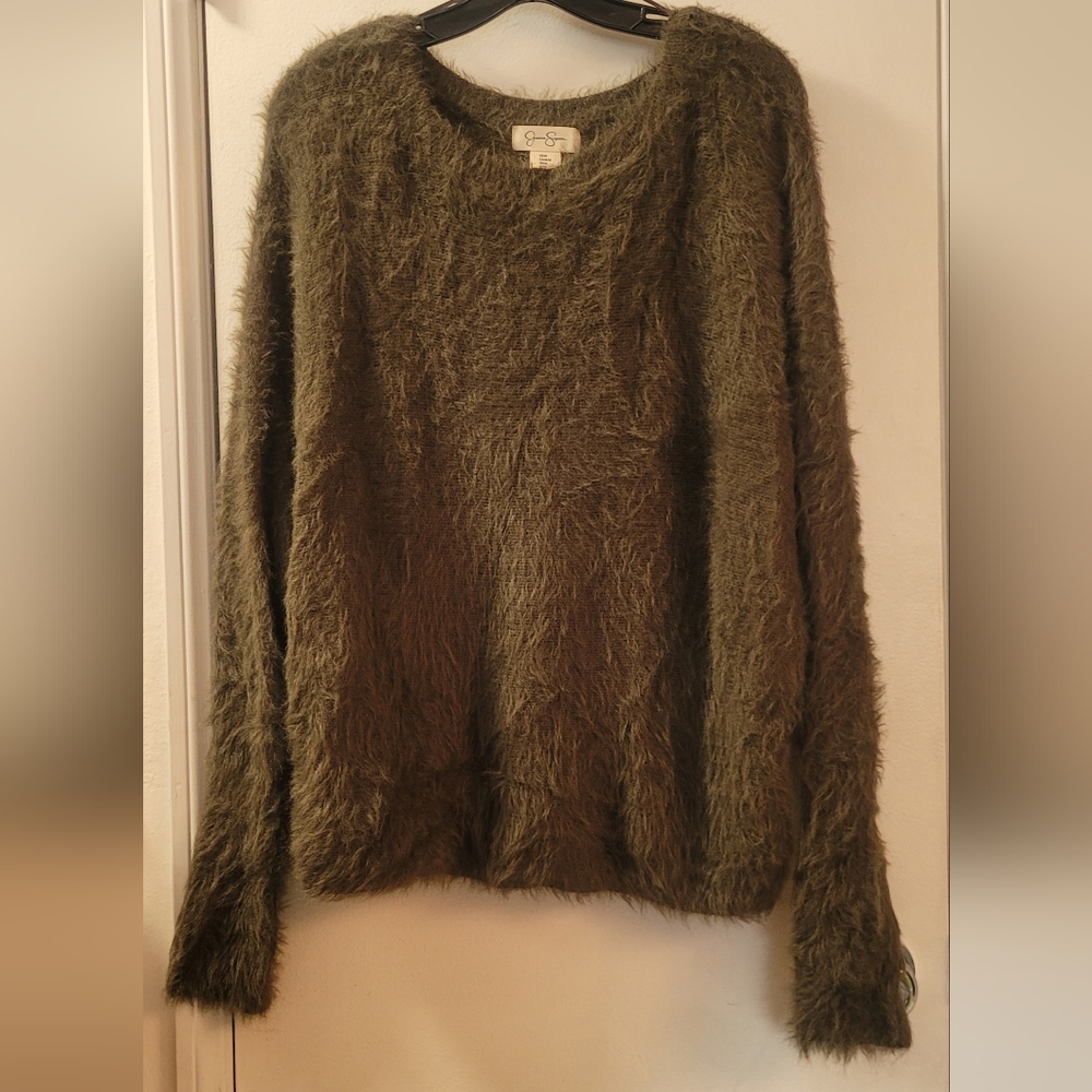 Jesica Simpson Cozy Olive Green Fuzzy Sweater